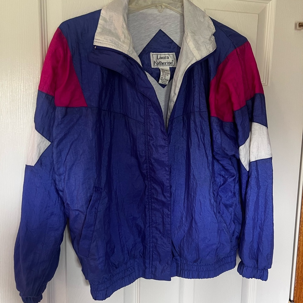 Vintage Laura Katherine Windbreaker‎ Jacket Women's Small Blue Magenta White